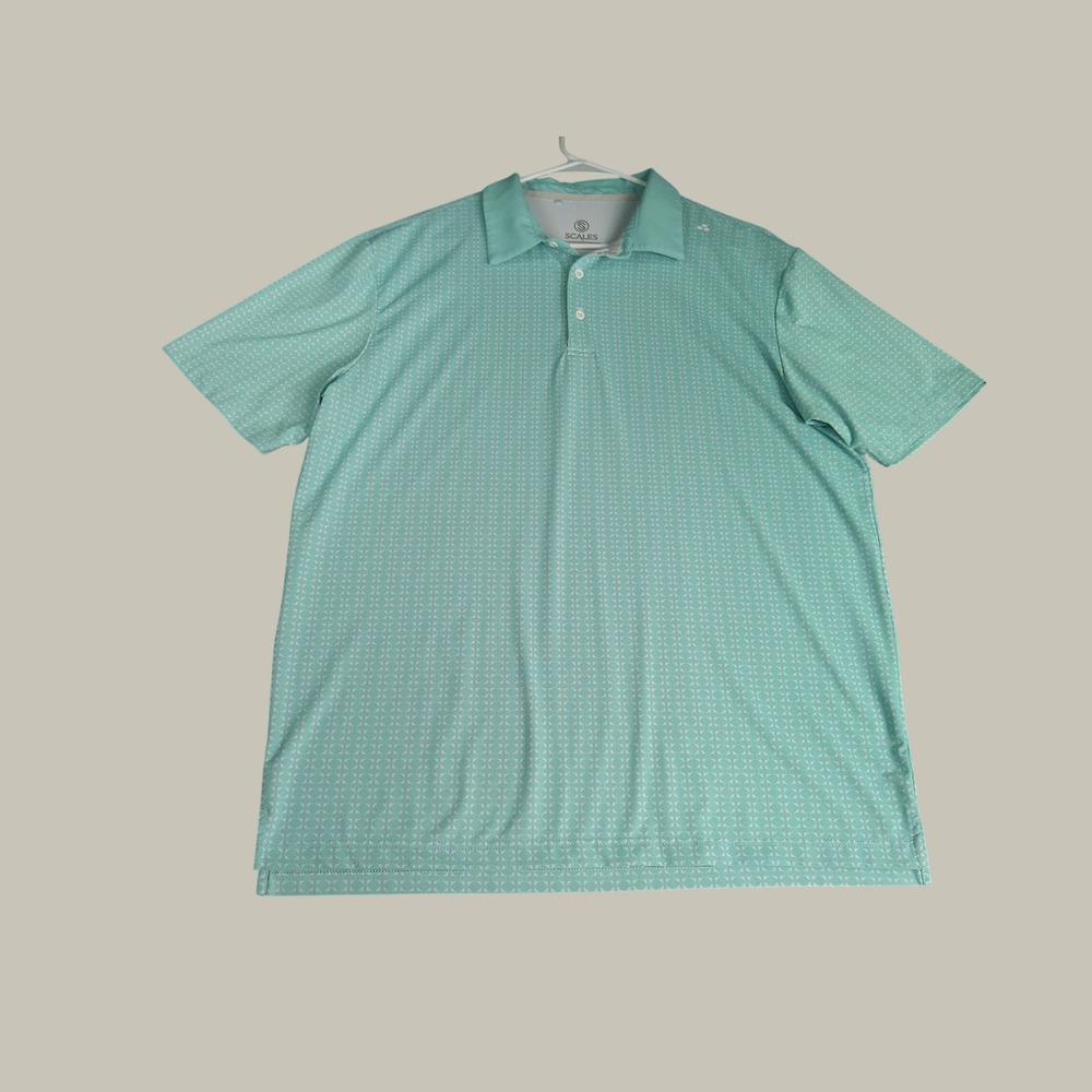 Scales Gear Men's Performance Polo Shirt Mint Green Geometric Short Sleeve Large